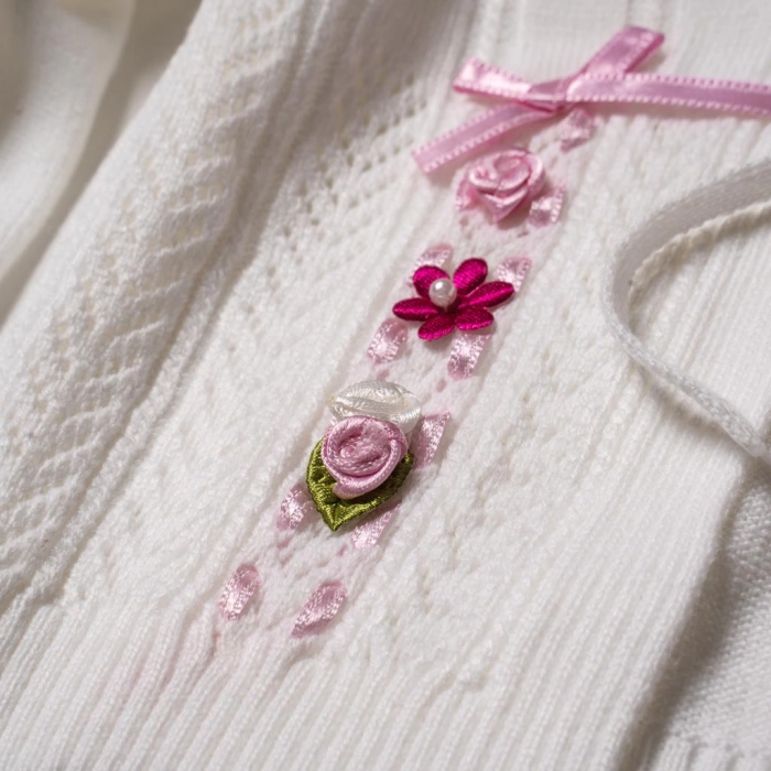 Παιδική ζακέτα για κορίτσια Flowers άσπρη κλασσική πλεκτή ζακέτα για κορίτσια ετών παιδικά ρούχα Online 3