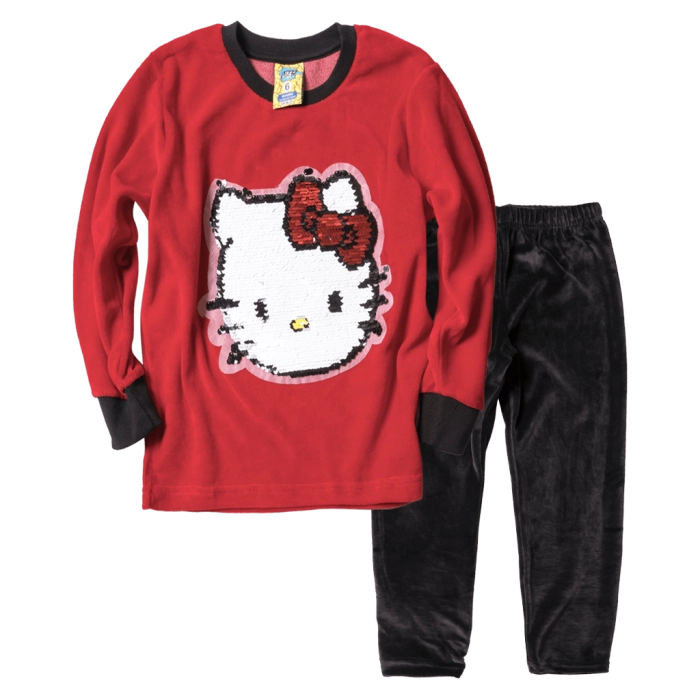 Παιδική πιτζάμα Like για κορίτσια Kittie κόκκινο ελληνικές fleece ζεστές πιτζάμες χοντρές ζεστές για κοριτσάκια ετών