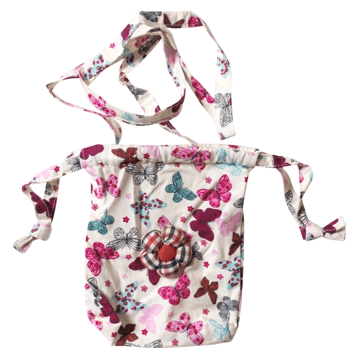 Παιδική χειροποίητη βαμβακεή τσάντα για κορίτσια Butterfly Καρό