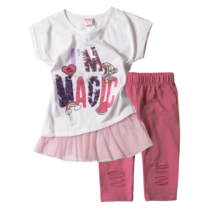 Παιδικό σετ New College για κορίτσια Im Magic ροζ μαύρο ελληνικά παιδικά ρούχα online καλοκαιρινά σετάκια για κορίτσια ετών