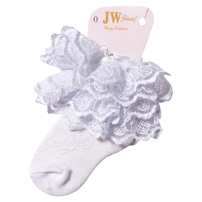 Παιδικές κάλτσες για κορίτσια Queen άσπρο με δαντέλα βρεφικές βαφτιστικές για μωράκια μηνών