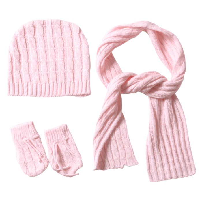 Παιδικό σετ σκούφος γάντια κασκόλ ροζ σκουφάκι γαντάκια κασκολ για μωρά κοριτσάκια μοντέρνα