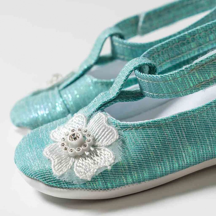 Βρεφικά παπούτσια για κορίτσια Flower σμαραγδί παπουτσάκια για παιδιά μωρά μοντέρνα trendy κοριτσάκια νούμερο λουλούδι