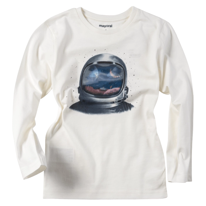 Παιδική μπλούζα Mayoral για αγόρια Astronaut Άσπρο αγορίστικες μοντέρνες μακρυμάνικες μπλούζες