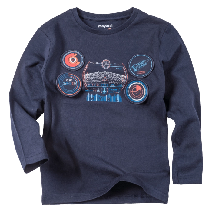 Παιδική μπλούζα Mayoral για αγόρια Airplane Μπλε αγορίστικες μοντέρνες μακρυμάνικες μπλούζες