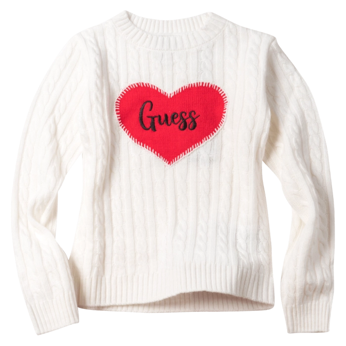 Παιδική μπλούζα GUESS για κορίτσια Heart Κρεμ κοριτσίστικες μπλούζες επώνυμες φούτερ