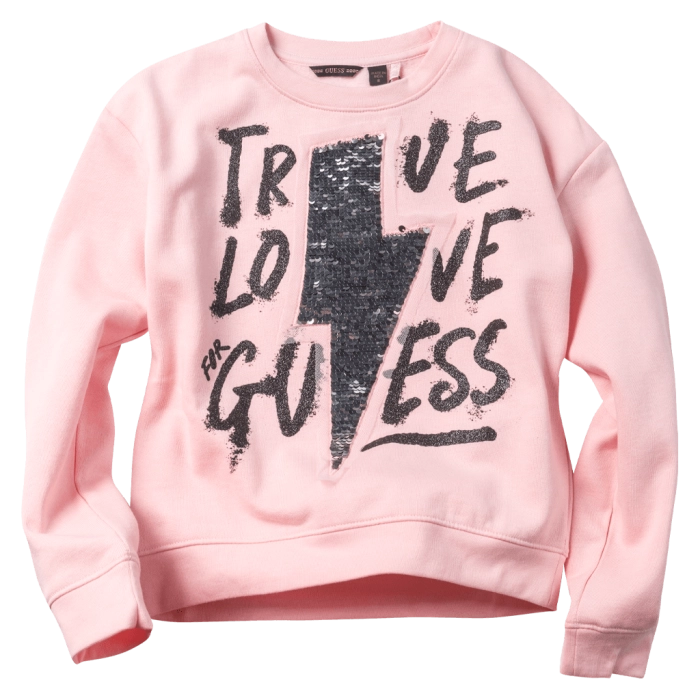 Παιδική μπλούζα GUESS για κορίτσια True Lovers Ροζ αγορίστικες επώνυμες μπλούζες