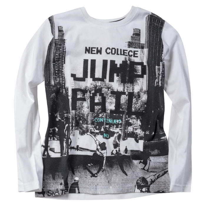 Παιδική μπλούζα New College για αγόρια Jump Άσπρο αγορίστικες ελληνικές εποχιακές