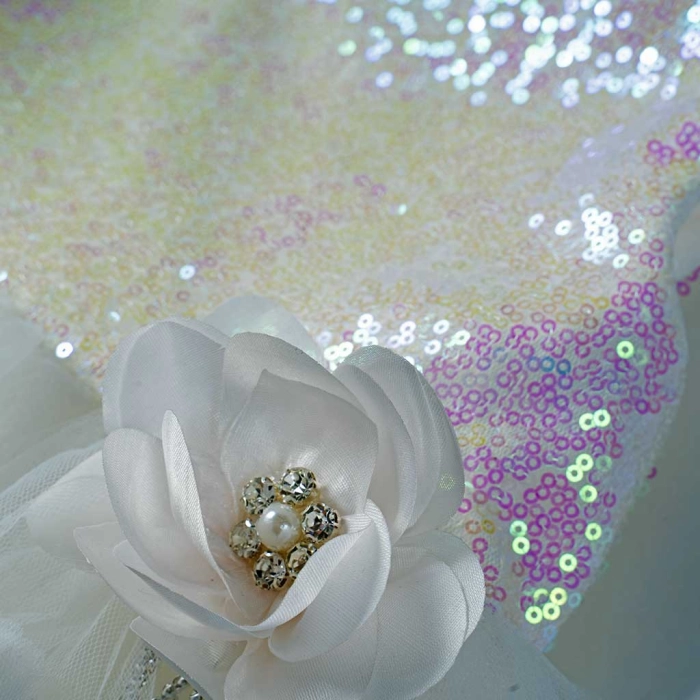 Παιδικό φόρεμα για κορίτσια Queen λευκό κοριτσίστικα επίσημα για γάμο βάφτιση αμπιγέ μοντέρνα 3
