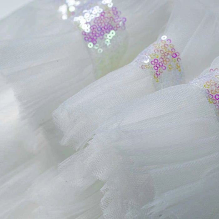 Παιδικό φόρεμα για κορίτσια Queen λευκό κοριτσίστικα επίσημα για γάμο βάφτιση αμπιγέ μοντέρνα 4