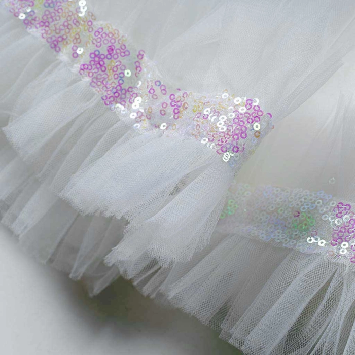 Παιδικό φόρεμα για κορίτσια Queen λευκό κοριτσίστικα επίσημα για γάμο βάφτιση αμπιγέ μοντέρνα 5