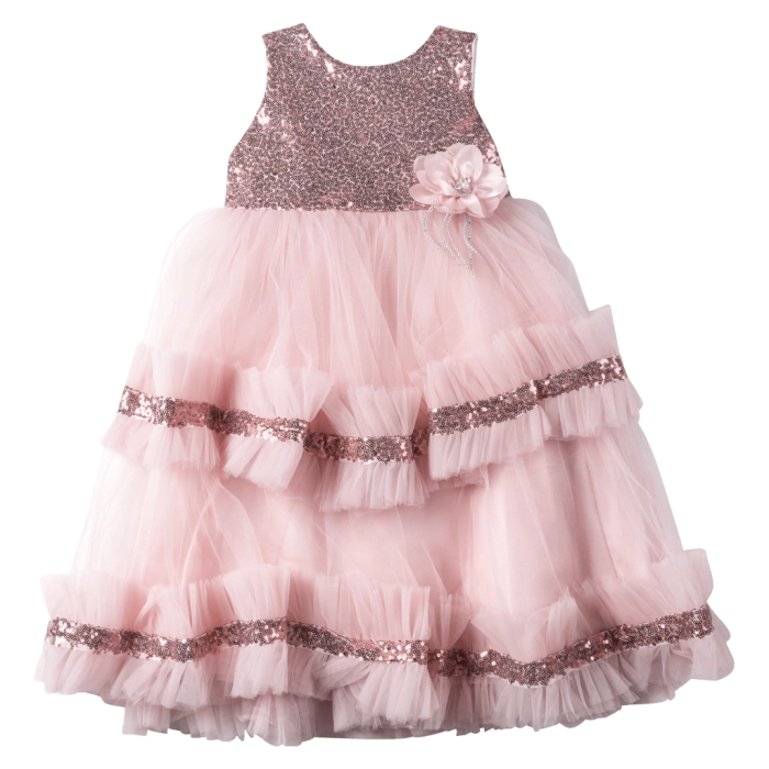 Παιδικό φόρεμα για κορίτσια Queen ροζ κοριτσίστικα επίσημα για γάμο βάφτιση αμπιγέ μοντέρνα
