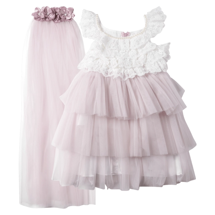 Παιδικό φόρεμα για κορίτσια Little bride ροζ κοριτσίστικα επίσημα εντυπωσιακά αμπιγιέ για γάμο βάφτιση