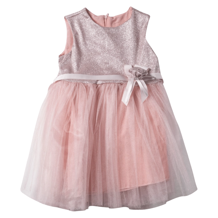 Παιδικό φόρεμα για κορίτσια Miss Rose ροζ πούδρας κοριτσίστικα αμπιγιέ για γάμο βάφτιση εντυπωσιακά μοντέρνα οικονομικά
