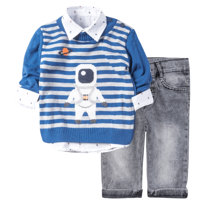 Βρεφικό σετ για αγόρια Astronaut Μπλε αγορίστικα μοντέρνα casual σετ για καλό ντύσιμο