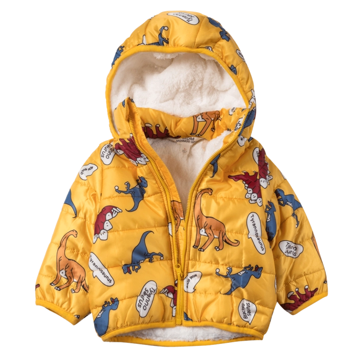 Παιδικό μπουφάν για αγόρια Dinosaurs Κίτρινο αγορίστικα μοντέρνα ζεστά ποιοτικά μπουφάν