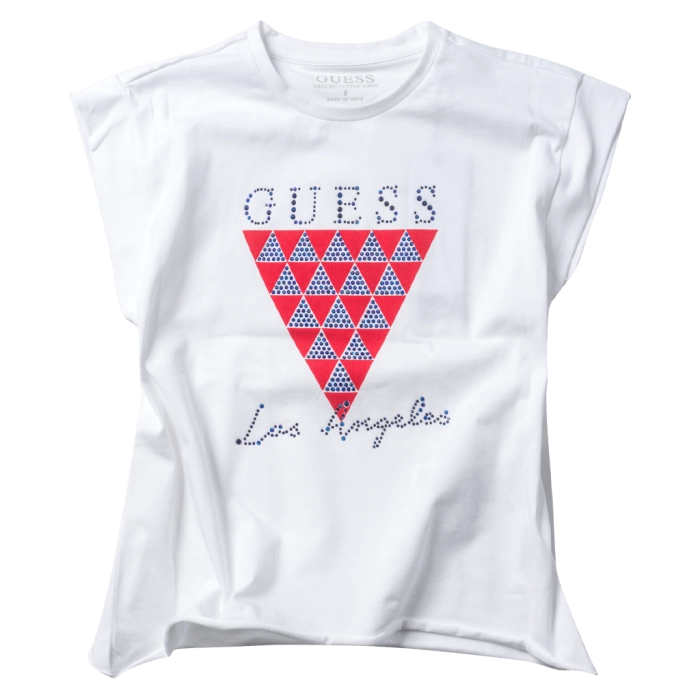 Παιδική μπλούζα GUESS για κορίτσια Los Angeles άσπρο κοριτσίστικα επώνυμα μοντέρνα κλασικά casual