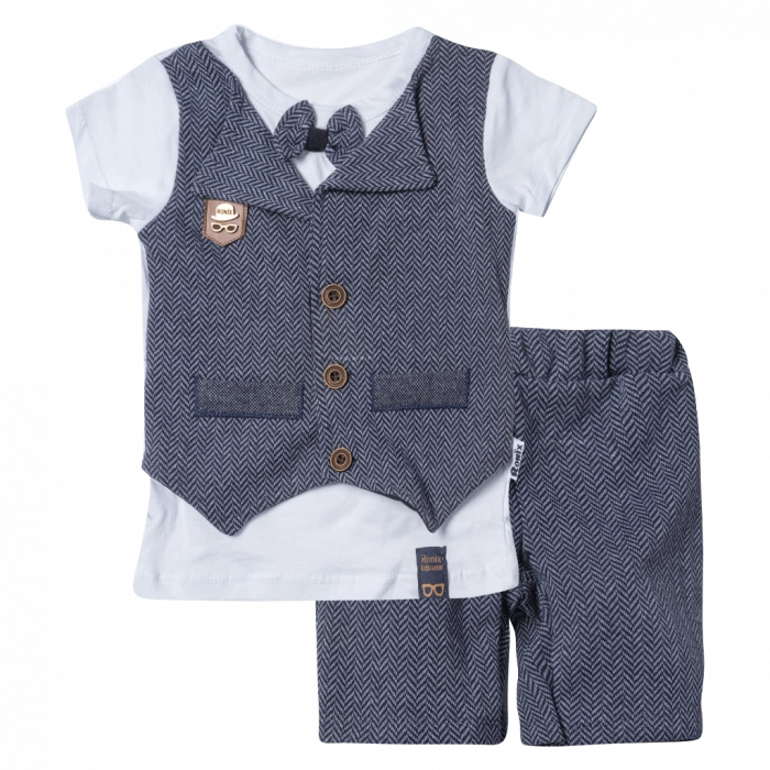 Βρεφικό σετ για αγόρια Little man γκρί μπλέ καλό ντύσιμο για μωράκια ποιοτικά βαμβακερά online