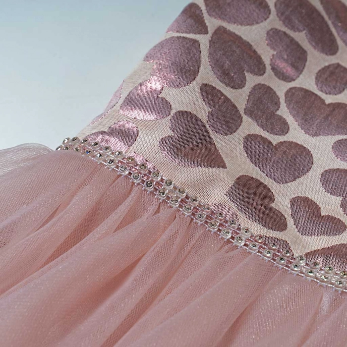 Παιδικό φόρεμα για κορίτσια Delilah ροζ επίσημα καλά τούλι στρας γάμο βαφτίσεις κοριτσίστικα μεσάτο