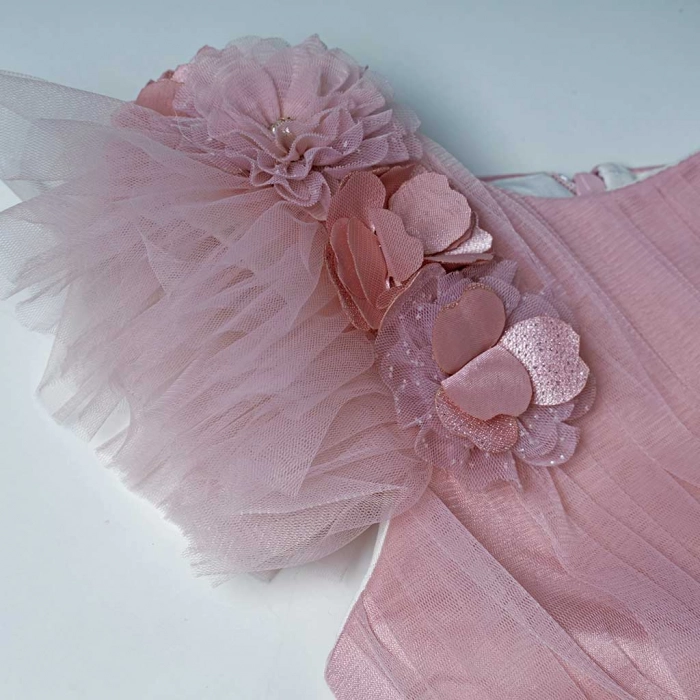 Παιδικό φόρεμα για κορίτσια Βritney ροζ κοριτσίστικα αμάνικα επίσημα βαφτίσεις γάμους παρανυφάκια τούλι