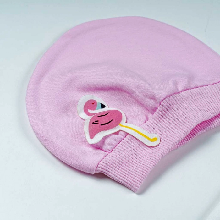 Βρεφικό φορμάκι για κορίτσια Flamingo ασπρο εποχιακό σκουφάκι μωρουδιακό ολόσωμο online (4)