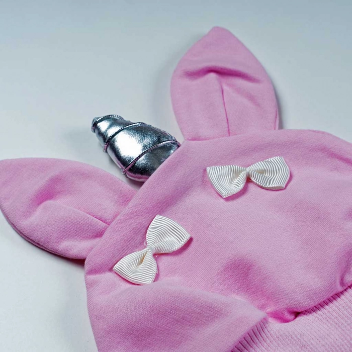 Βρεφικό φορμάκι για κορίτσια unikom 23 ροζ φορμάκι κοριτσάκια μονόκεροι σκουφάκι φερμουάρ μπροστά online (3)