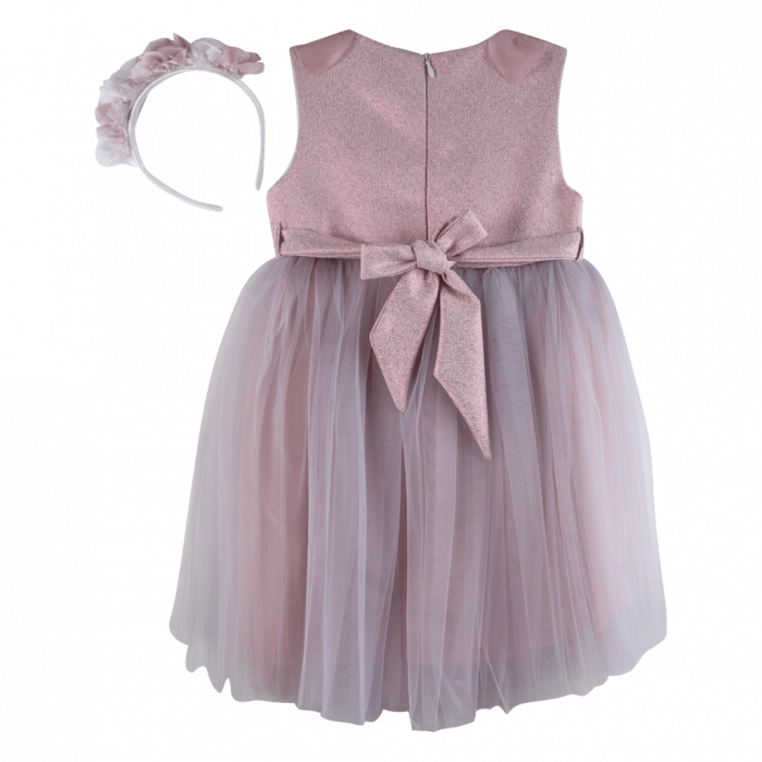Παιδικό φόρεμα για κορίτσια Vanessa ροζ-γκρι κοριτσίστικα καλά γάμο βάφτιση τούλι εντυπωσιακά στέκα online (1)