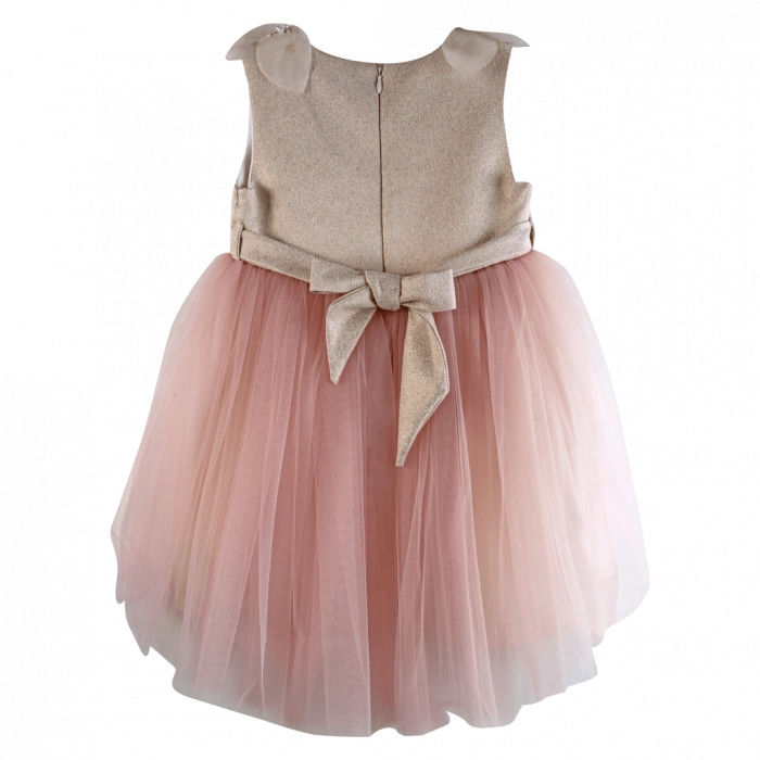 Παιδικό φόρεμα για κορίτσια Vanessa ροζ-μπεζ κοριτσίστικα καλό επήσιμα βάφτιση γάμο τούλι στέκα εκκλησία (1)