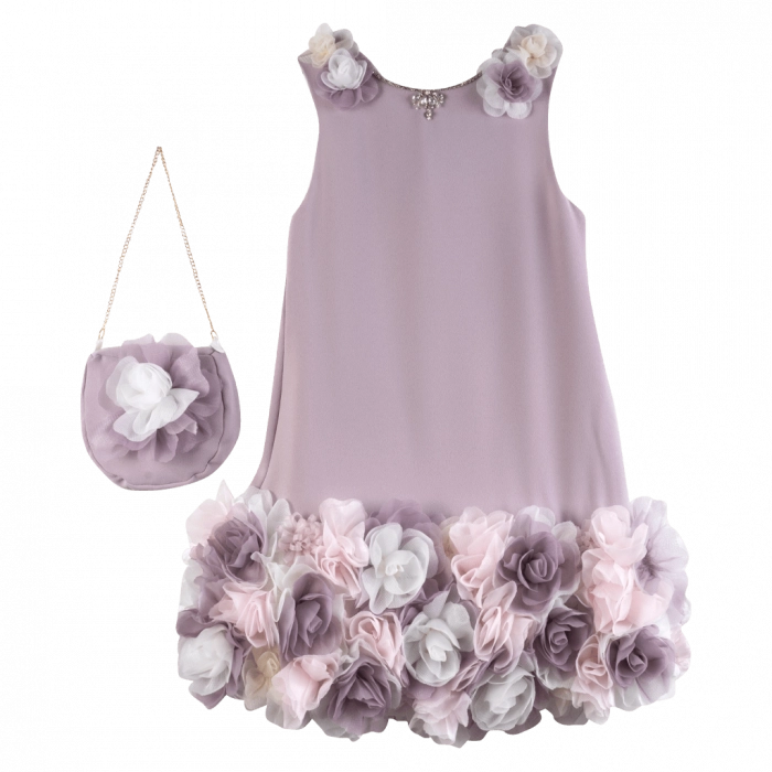 Παιδικό φόρεμα για κορίτσια Ιλάειρα λιλά κοριτσίστικα καλά επήσιμα τούλι λουλούδια γάμο βάφτιση online (2)