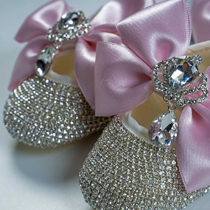 Βρεφικό σετ δώρου παπούτσια και κορδέλα για κορίτσια Princess ροζ μωράκια στράς μηνών (2)