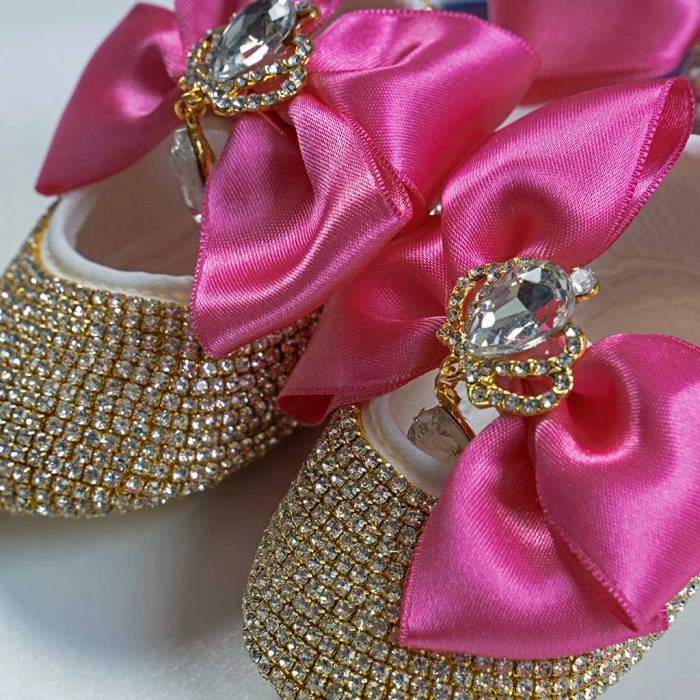 Βρεφικό σετ δώρου παπούτσια και κορδέλα για κορίτσια Princess φούξια κοριτσίστικα στρασάκια δωράκια νεογέννητα (2)