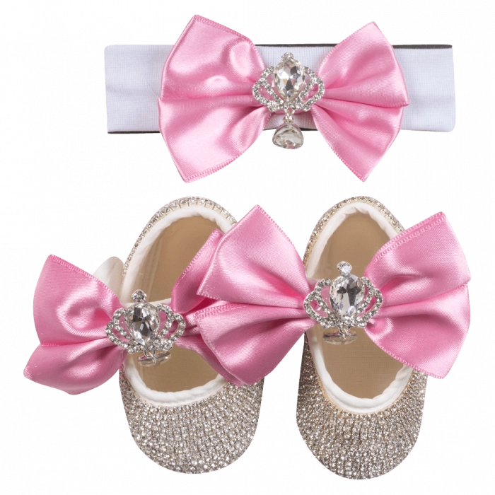Βρεφικό σετ δώρου παπούτσια και κορδέλα για κορίτσια Princess ροζ ΙΙ κοριτσίστικα καλά δωράκια μωράκια αγκαλιάς online (2)