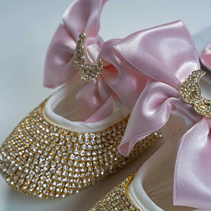 Βρεφικό σετ δώρου παπούτσια και κορδέλα για κορίτσια Angel χρυσό κοριτσίστικα δωράκια online μηνών μωρά (2)