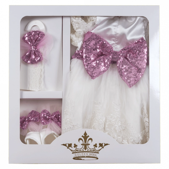 Βρεφικό σετ για νεογέννητα κορίτσια Mrs Glam λευκό κοριτσίστικα παγιέτες γάμο δώρο online 3 μηνών (1)