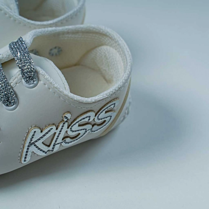 Βρεφικά παπούτσια αγκαλιάς για κορίτσια Kiss ασημένιο κοριτσίστικα καθημερινά μωρά 3 μηνών (3)