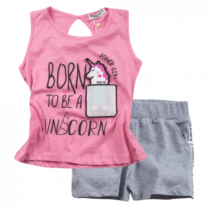 Παιδικό σετ Εβίτα για κορίτσια Fashion unicorn ροζ καλοκαιρινά σετ κορίτσια σορτσάκι καθημερινά ετών online1