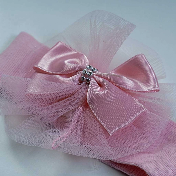Βρεφική κορδέλα για κορίτσια Saten bow ροζ αμπιγιέ με στρασάκια κοριτσίστικα online (2)