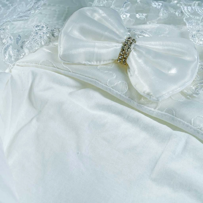 Βρεφική καλαθούνα για κορίτσια Lace bow άσπρο  βρεφικά ρομαντικά μηνών κοριτσίστικα online (1)