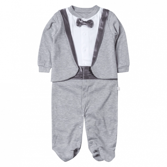 Βρεφικό φορμάκι για αγόρια Tiny Groom γκρί αγορίστικα καλό ντύσιμο μωρά  νεογέννητα παπιγιόν online (1)