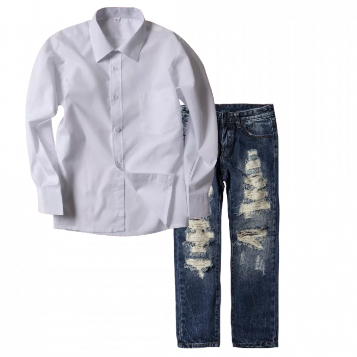 Παιδικό πουκάμισο για αγόρια Basic Λευκό | Παιδικό παντελόνι τζιν για αγόρια μπλε κόκκινο μοντέρνα για εκδηλώσεις δώρο καθημερινό για το σχολείο casual 