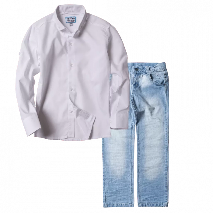 Παιδικό πουκάμισο για αγόρια Trappes άσπρο καλά πουκάμισα για αγοράκια ετών βαμβακερά μοντέρνα ιδιαίτερα online | Παιδικό παντελόνι για αγόρια Buttons Μπλε αγορίστικα τζιν μοντέρνα οικονομικά 