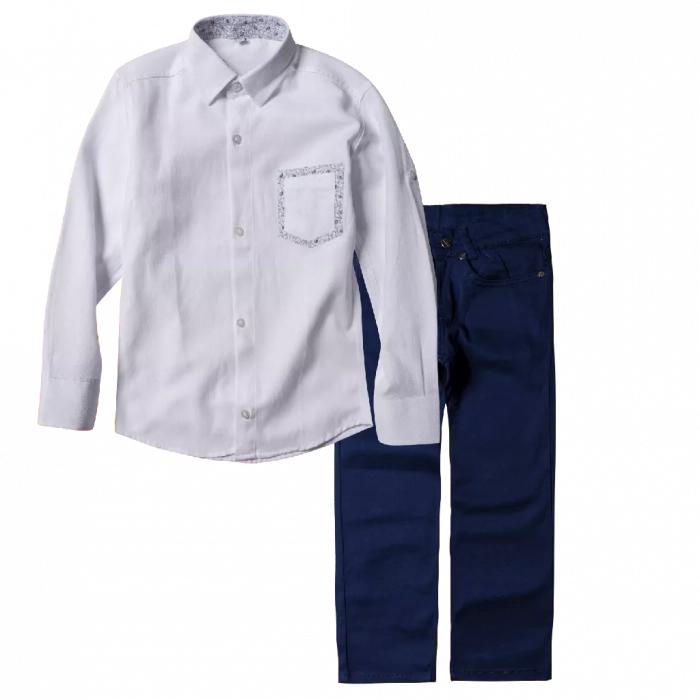 Παιδικό πουκάμισο για αγόρια Lachour Άσπρο αγορίστικο ποιοτικό μοτέρνο επίσημο για γιορτές | Παιδικό παντελόνι για αγόρια Genova μπλε αγορίστικο ελαστικό μοντέρνο για βόλτα γιορτή εκδηλώσεις βάφτιση casual 
