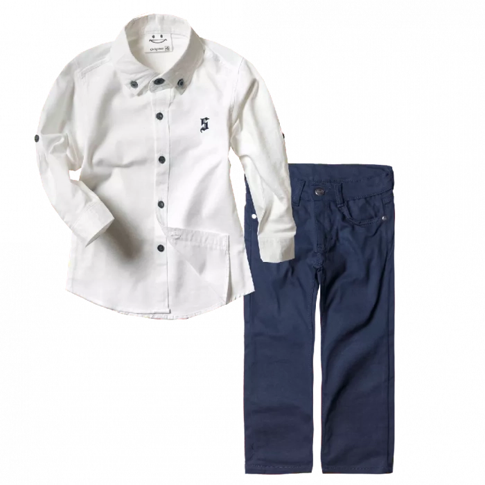 Παιδικό πουκάμισο για αγόρια Sandy Kids άσπρο αγορίστικα κοντομάνικο μακρυμάνικο μοντέρνα παιδικά ρούχα online χρονών online | Παιδικό παντελόνι για αγόρια Royal Μπλε αγορίστικα μοντέρνα υφασμάτινα παντελόνια 