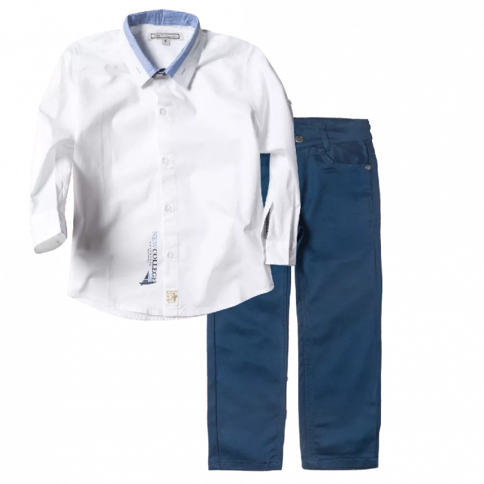 Παιδικό πουκάμισο New College για αγόρια Sail Άσπρο καθημερινές επώνυμες ποιοτικές μπλούζες online | Παιδικό παντελόνι για αγόρια Genova2 μπλέ σκούρο 2 (1) 