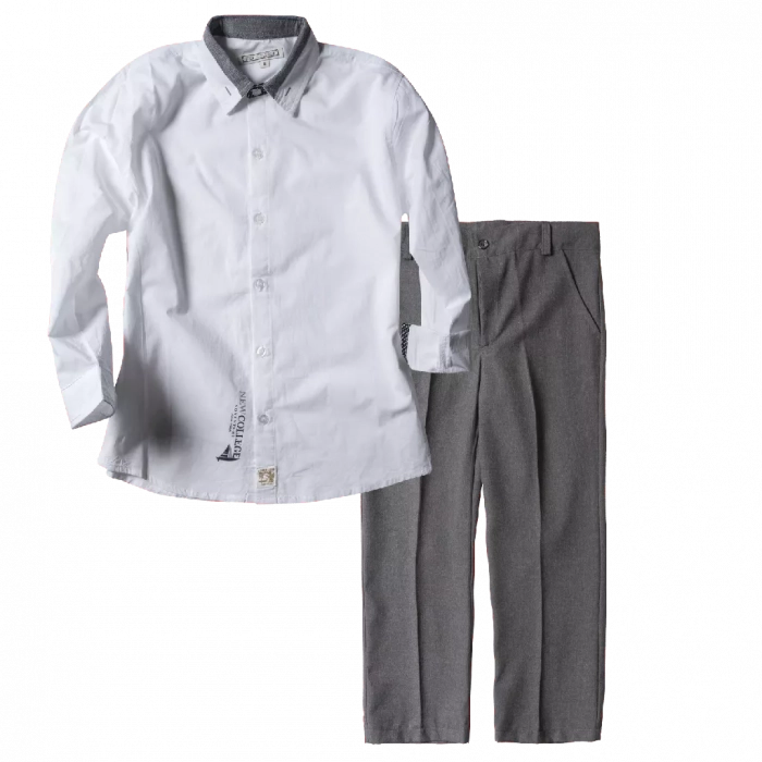 Παιδικό πουκάμισο New College για αγόρια Grey Άσπρο αγορίστικα ελληνικά μοντέρνα κλασσικά | Παιδικό παντελόνι παρέλασης για αγόρια Royal Γκρι 
