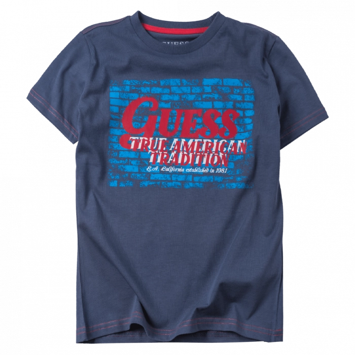 Παιδική μπλούζα GUESS για αγόρια American μπλε αγορίστικα καθημερινά στάμπα επώνυμα κοντομάνικα online (1)