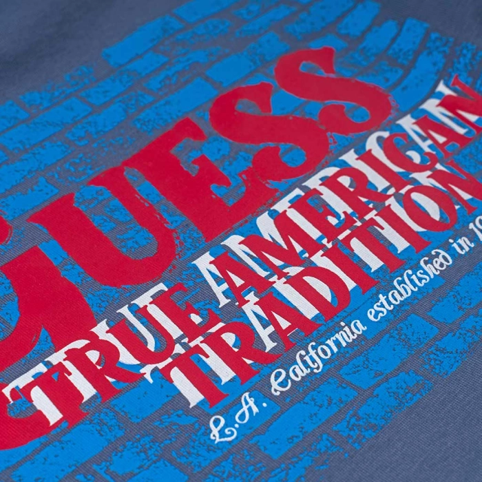 Παιδική μπλούζα GUESS για αγόρια American μπλε αγορίστικα καθημερινά στάμπα επώνυμα κοντομάνικα online (2)