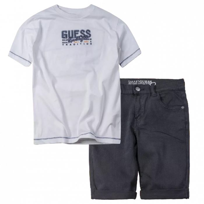 Παιδική μπλούζα GUESS για αγόρια Los Angeles άσπρη αγορίστικες κοντομάνικες καλοκαιρινές λευκές online (2) | Παιδική βερμούδα GUESS για αγόρια Smart Black μαύρο (1) 
