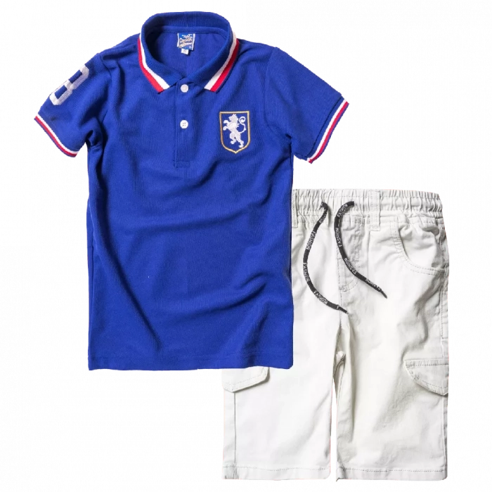 Παιδική μπλούζα για αγόρια Horse Μπλε αγορίστικες πόλο μπλούζες με γιακά καθημερινές καλές οικονομικές | Παιδική βερμούδα New College για αγόρια Edition Άσπρο αγορίστικες καλοκαιρινές μοντέρνες βερμούδες 