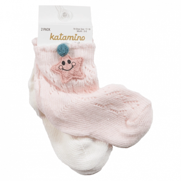 παιδικές κάλτσες για κορίτσια ροζ άσπρο σετ για βόλτα με αστεράκι